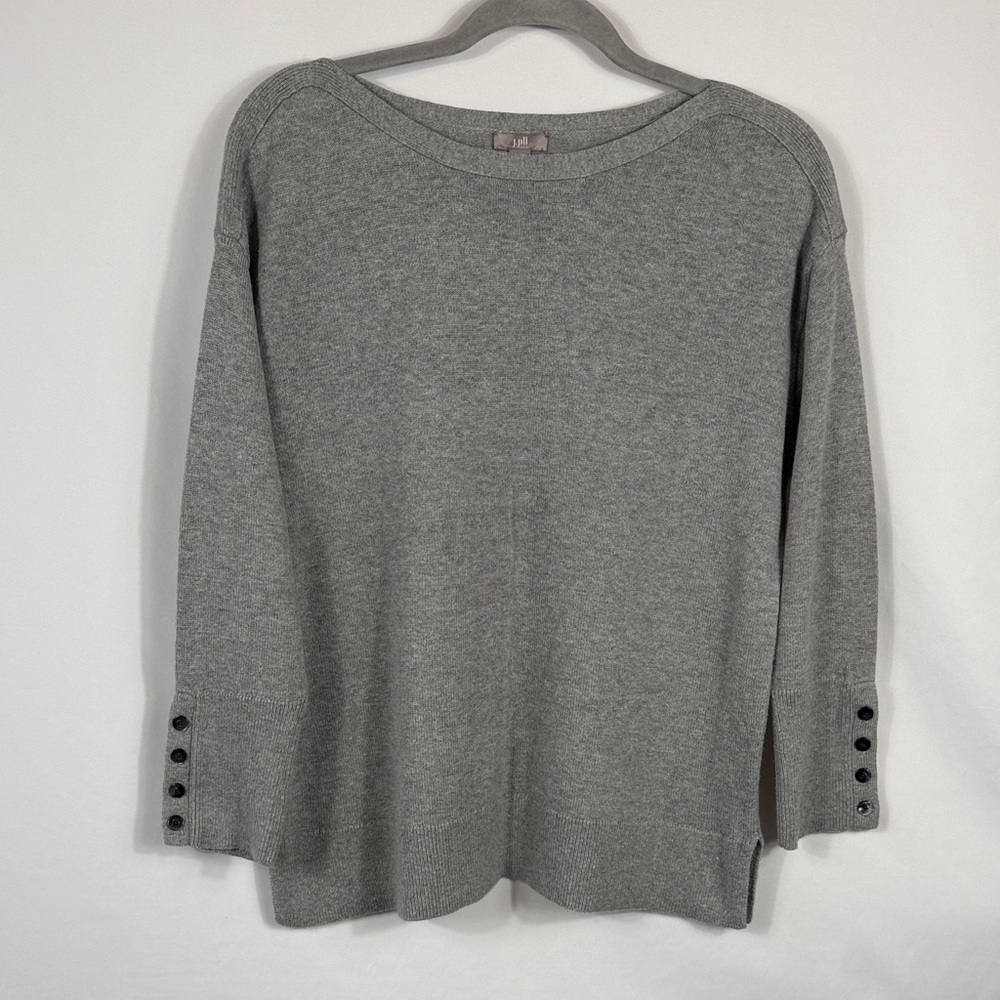 J. Jill Gray Crew Neck Sweater with Button Detail. Cotton Wool Blend. Size L pet